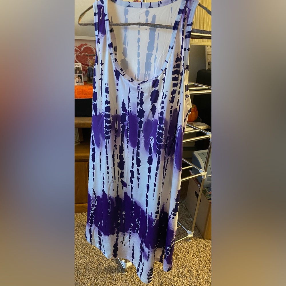 NWOT-Purple and White Tie-Dye Sleeveless Dress